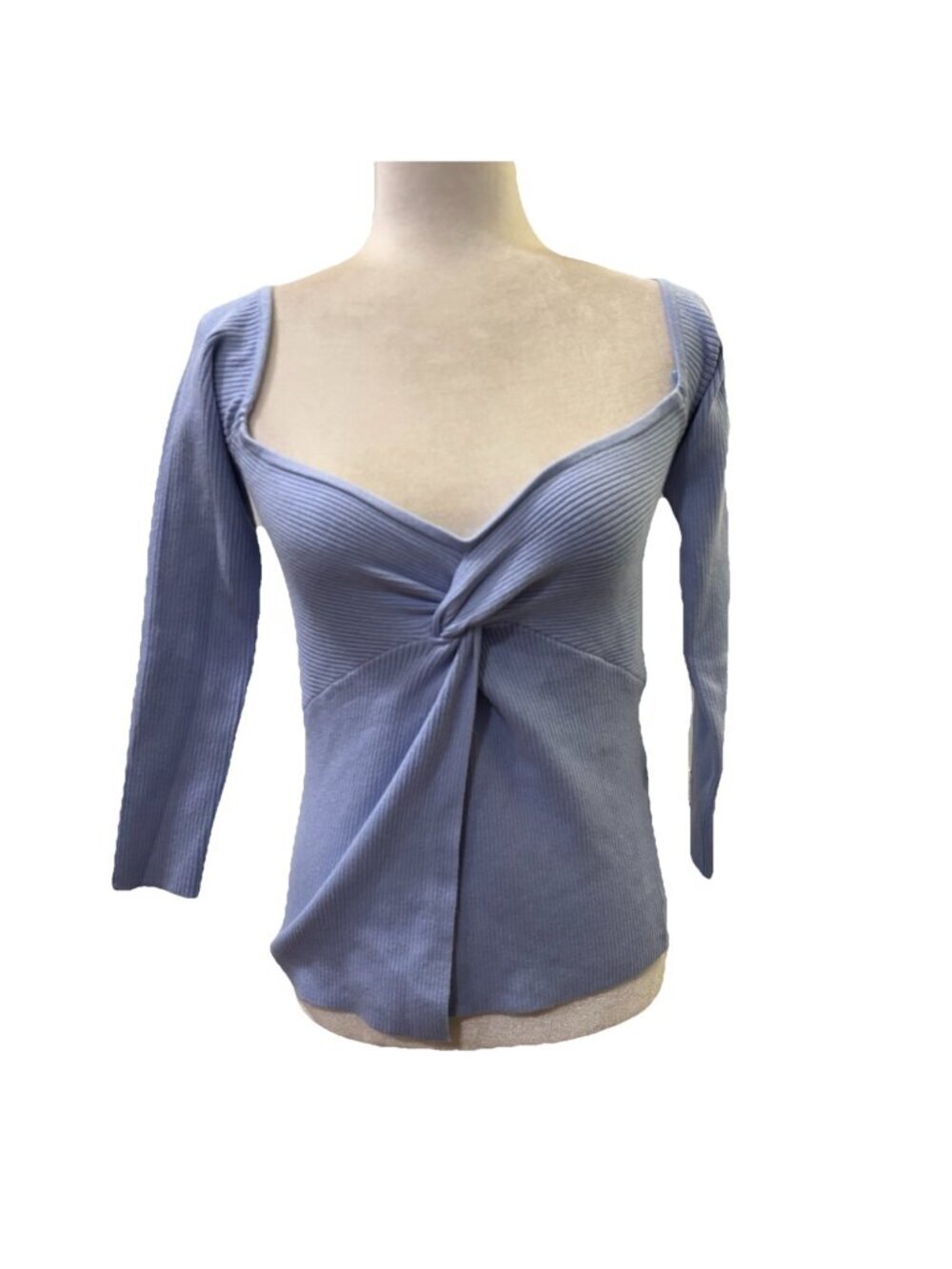 Abercrombie & Fitch Ribbed Off the Shoulder Knot Front Sweater Periwinkle Blue M